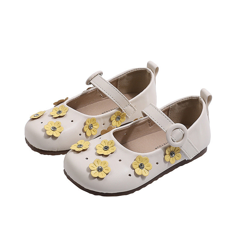 Vancahao girls' leather shoes -  spring/autumn new korean style - children's floral princess shoes - student flats