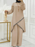 cross-border new arrival: women's two-piece loungewear set - relaxed fit with linear print design