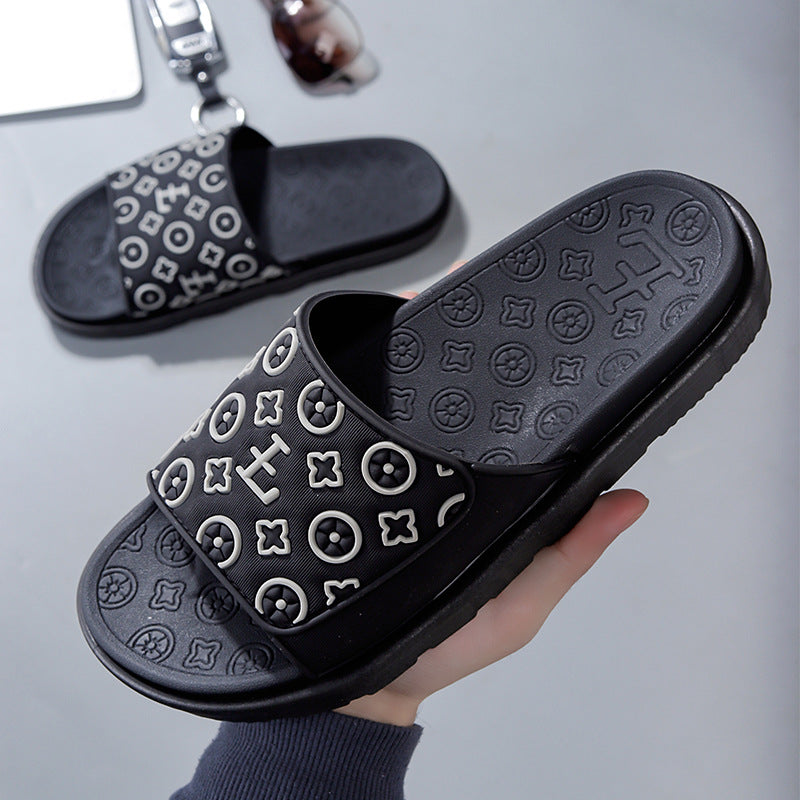 Women's summer slippers - versatile platform sandals for men and women - embossed chunky sole slides - fashionable and comfortable casual thong sandals