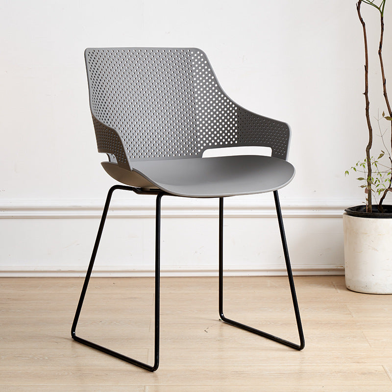 Nordic style iron and plastic backrest dining chair - suitable for dining room, outdoor, bedroom vanity, library, and casual seating