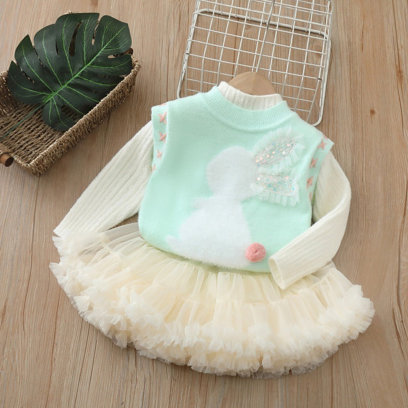 autumnew arrival cartoon baby girl suit skirt princess tutu skirt girlsweatervestsuit