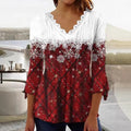 fall/winter new european and american style cross-border snowflake print plaid v-neck long sleeve top for women