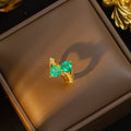 【set】european and american retro heavily engraved diamond-studded titanium steel emerald necklace, exquisite high-end light luxury earrings and ring set for women
