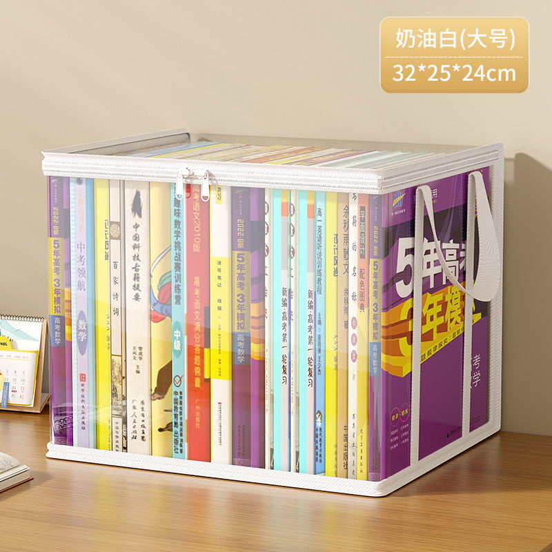 Book storage box Student classroom household dust-proof transparent book box bag Desktop bookshelf Old book sorting storage bag