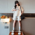 Girls' summer outfit  new set: stylish and trendy kids' streetwear, children's sportswear, big kids' short-sleeve two-piece summer set
