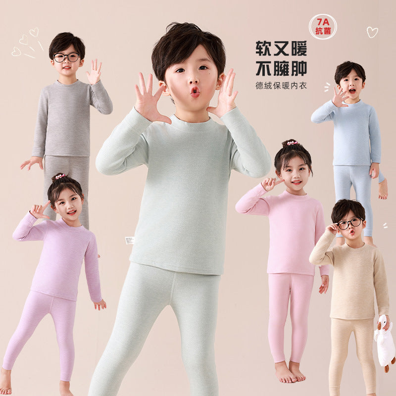 Kids silk cashmere boneless autumn clothes and long johns boys and girls home clothes baby heattechintimatessuit type a wholesale