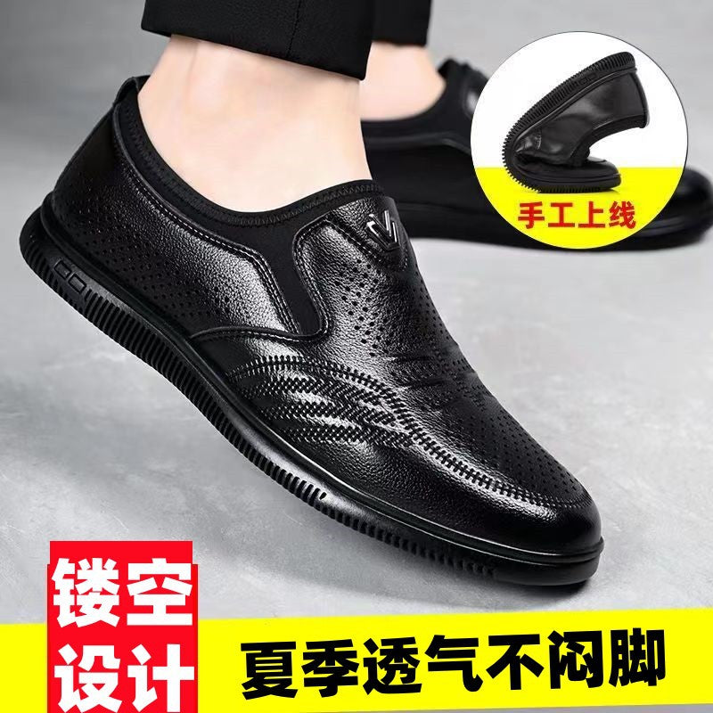 New arrival business hole cool leather shoes men's casual wedding groom british sandals summer breathable youth pointed toe men's shoes