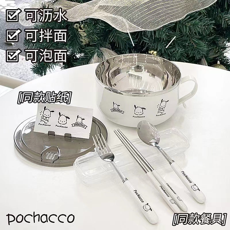 Stainless steel instant noodle bowl with cover bowl, student instant noodle bowl for dormitory, instant noodle artifact canteen, bowl and chopsticks set