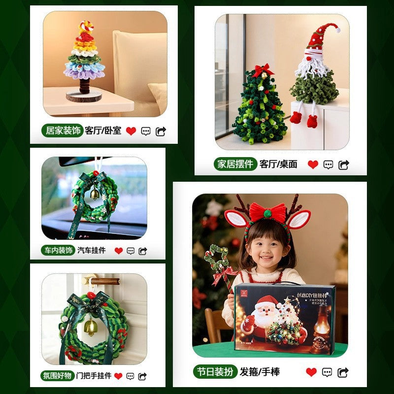 Diy christmas tree craft kit for kids - holiday gift, educational, includes twisting wire, santa claus, wreath, and decorations