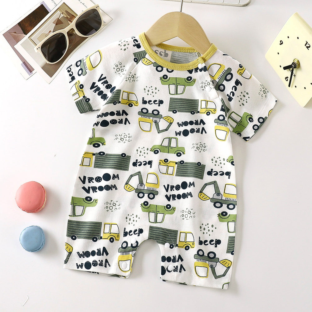 Baby clothes summer thin pure cotton air-conditioning clothes pajamas newborn baby short-sleeved onesie baby outing khaki crawling