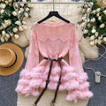 Pure desire hot girl heavy industry fur patchwork cut outlong sleevesknittingtops women's fashion straps waist classysensesweater