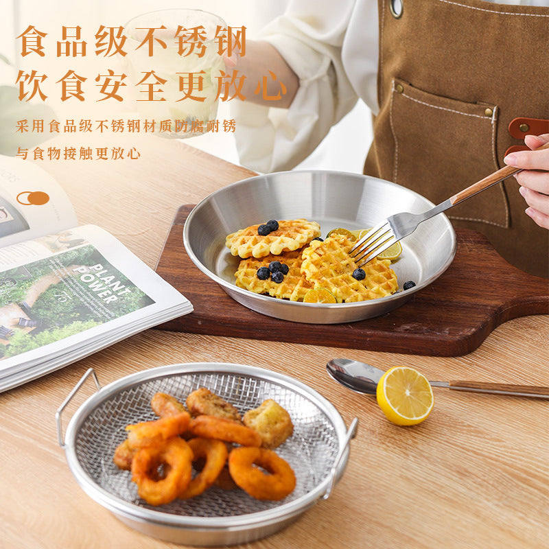 Stainless steel oil filter pan - kitchen oil draining tray for frying, baking, and grilling - includes filter mesh