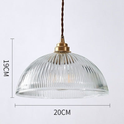 Zhongshan lamps, Nordic style restaurant bar balcony personalized minimalist single-head chandelier brass striped glass chandelier