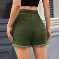 Fashion cross-border foreign trade  independent station new arrival elastic waist drawstring casual high waist raw edge denim shorts for women