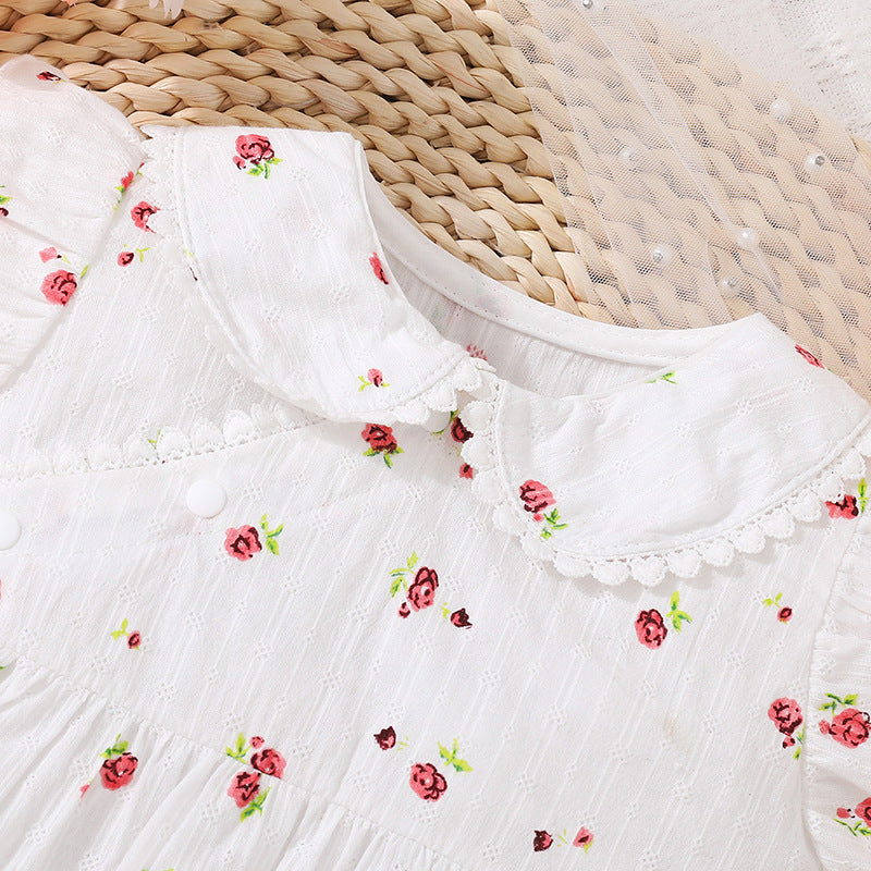 Baby bodysuit  summer newborn triangle bodysuit, pastoral style floral sleeveless pure cotton infant clothing