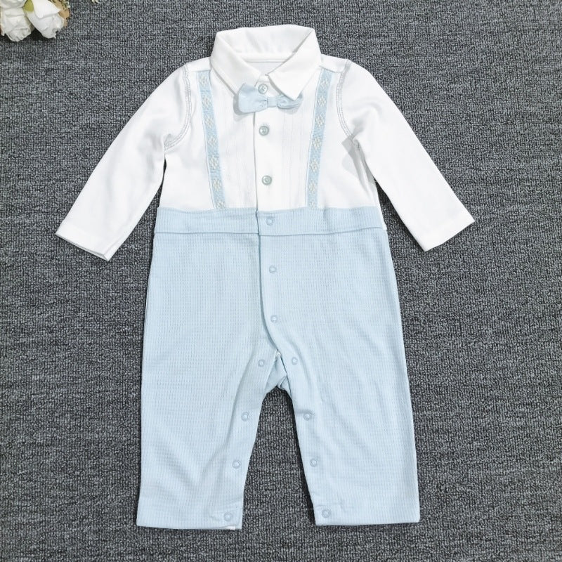 Baby gentleman onesie - boy's spring/autumn first birthday outfit, 100-day celebration bow tie romper, class a pure cotton outdoor jumpsuit