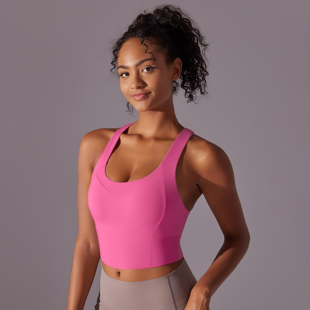 Fashion nude pure color seamless one-piece cup vest cross back yoga bra running fitness sports intimates women