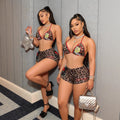 Amazon fashion cross-border leopard print rose halter sexy swimsuit two-piece set hot girl nightclub style shorts suit