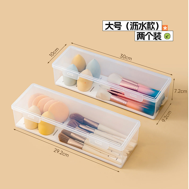 Desktop grid baffle dust lipstick storage box transparent plastic puff makeup brush cosmetic storage box with lid