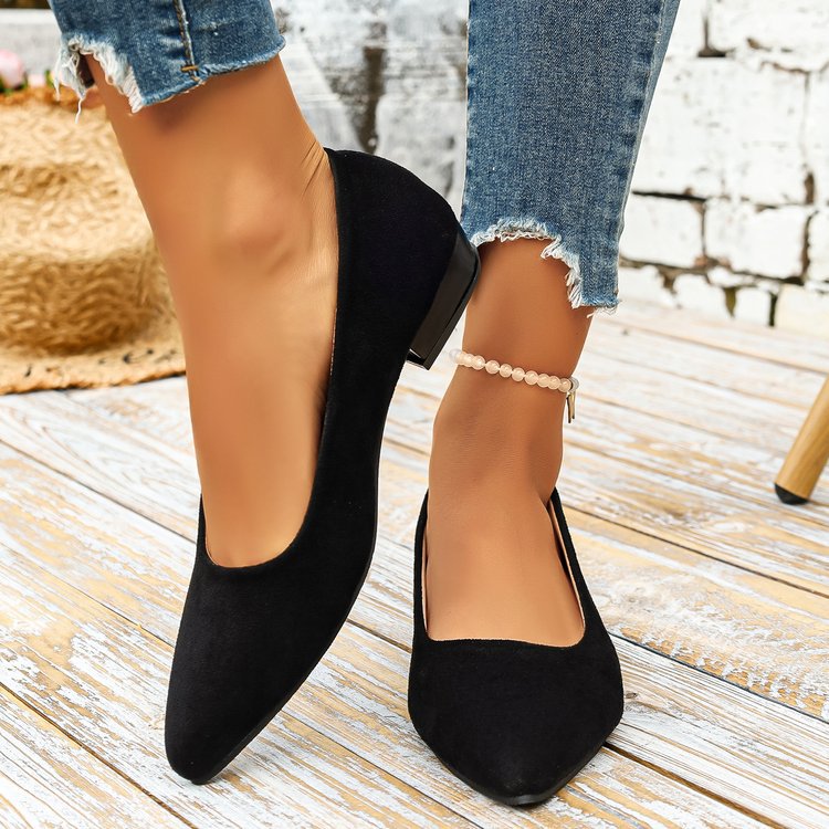spring/autumn women's chunky heel pumps - plus size, export quality, sequined pointed toe, slip-on flats - wholesale