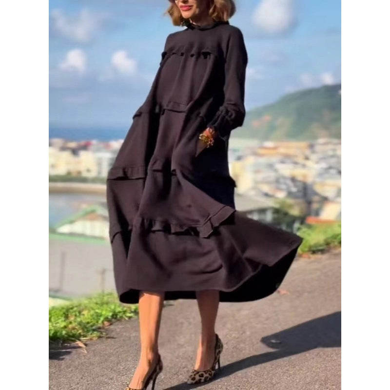 summer new arrival: women's long-sleeve, round neck, ruffle-trimmed dress - perfect for cross-border e-commerce and independent online stores