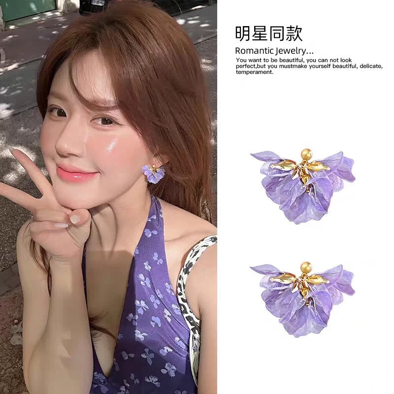 Super fairy gentle style purple tassel petal earrings for women exaggerated sweet earrings beautiful holiday style popular earrings