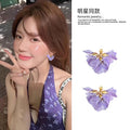 Super fairy gentle style purple tassel petal earrings for women exaggerated sweet earrings beautiful holiday style popular earrings