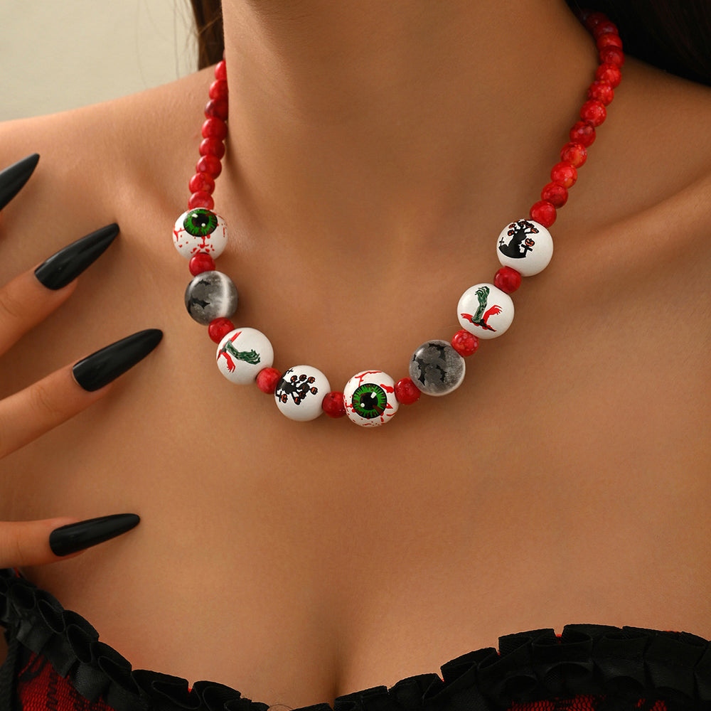 Halloween necklace bracelet wholesale cross-border exaggerated niche dark style trendy bat pumpkin eyes beaded bracelet