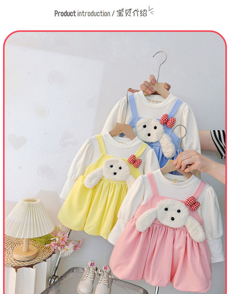 Girls' sweet & cute stylish long-sleeve dress -  new korean style faux two-piece princess dress for toddlers and young children