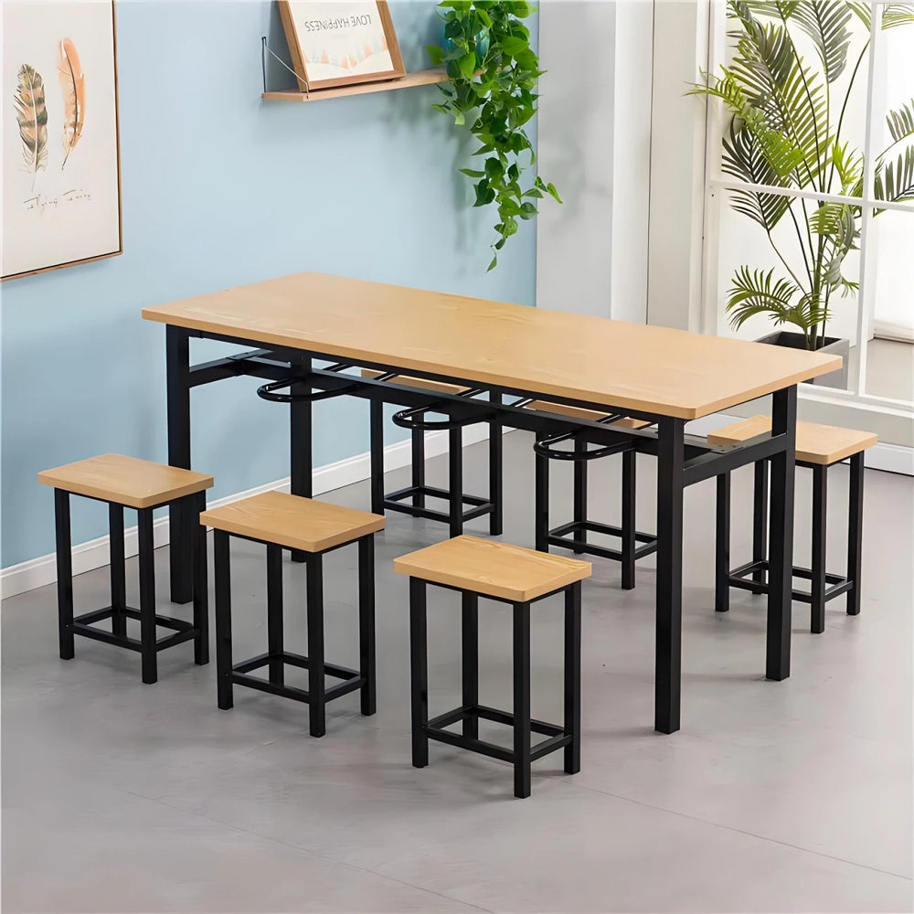 Stainless steel canteen table and chairs 4 people 6 people hanging stool rectangular table school factory employee dining table separates combination