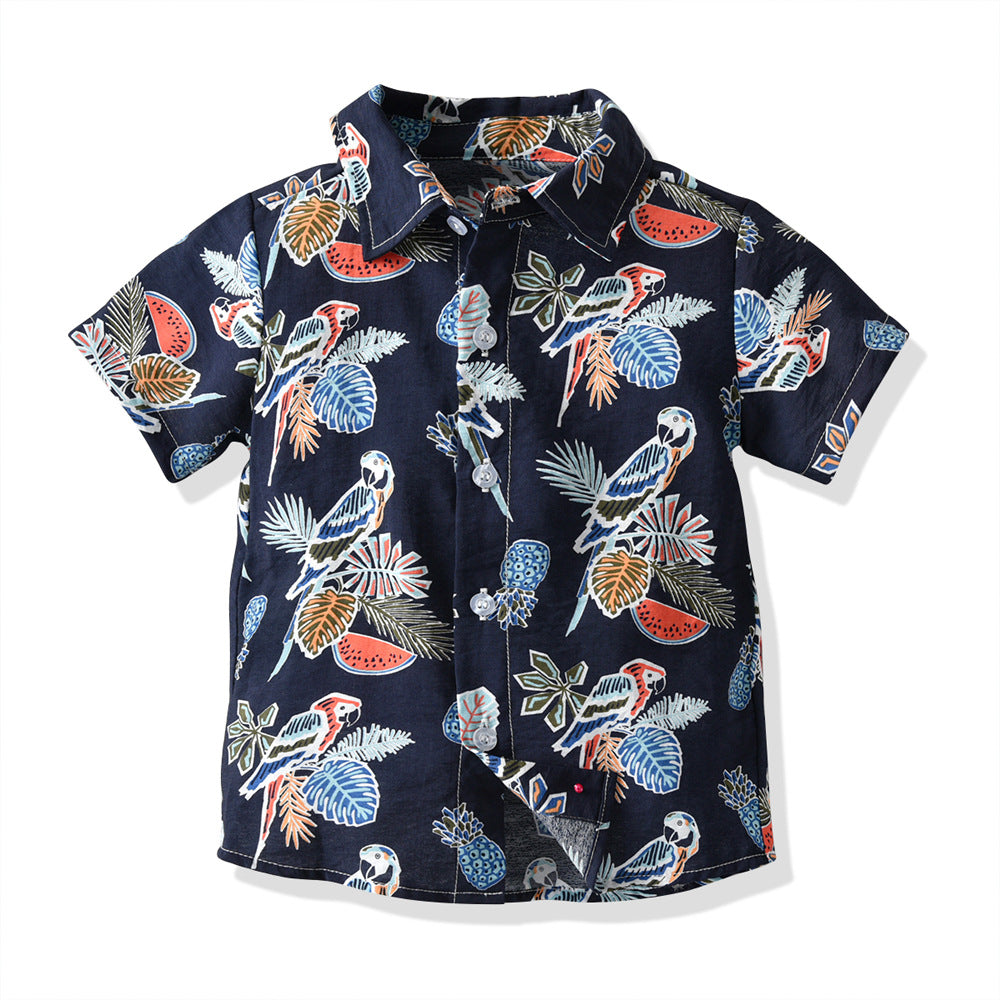 children's clothing, new boys' short-sleeved shirts, vacation beach style floral shirts, boys' short-sleeved shirts, children's shirts for boys, summer