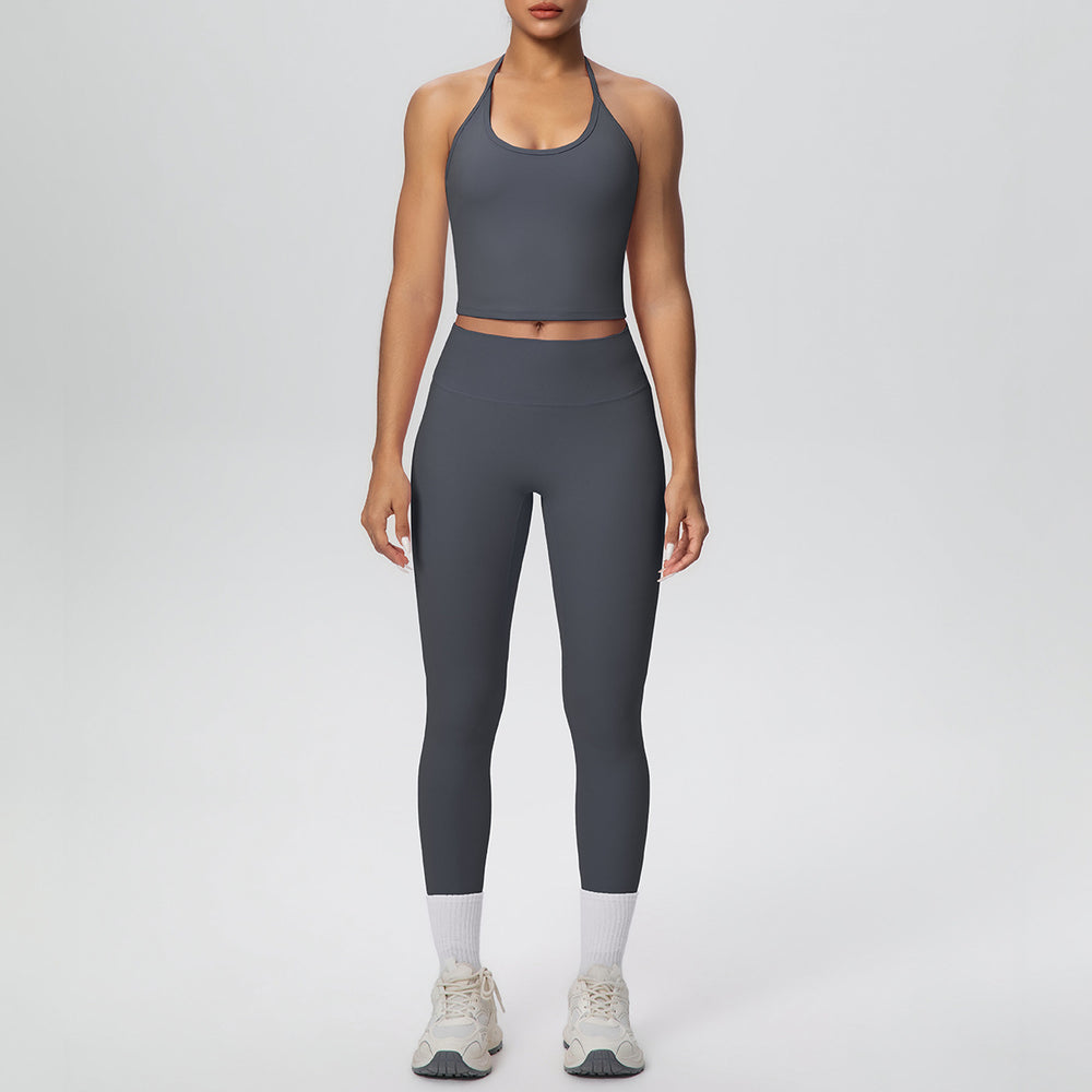 Strappy tank top high-waisted butt-lifting tight yoga set - quick-dry activewear for outdoor leisure, running, and fitness