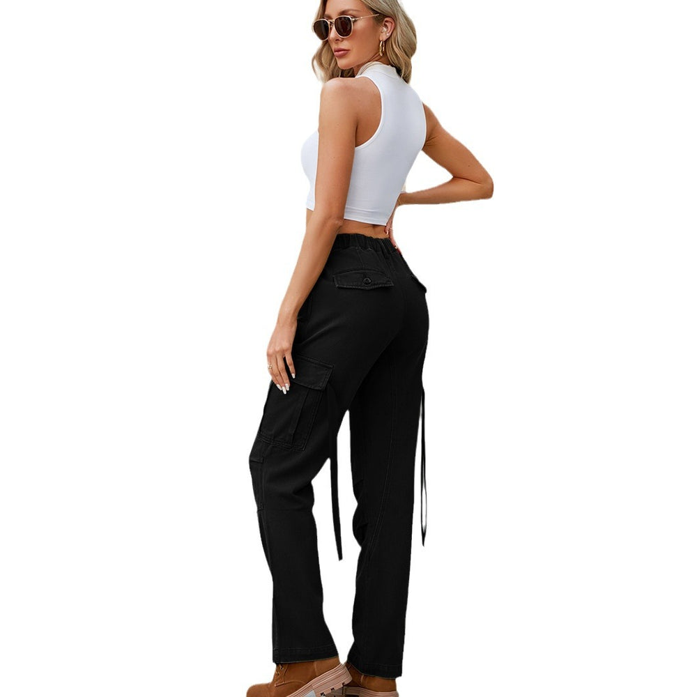 European and american cross-border women's spring/summer new arrivals:  independent store washed cargo pants with ribbon detail, denim casual trousers
