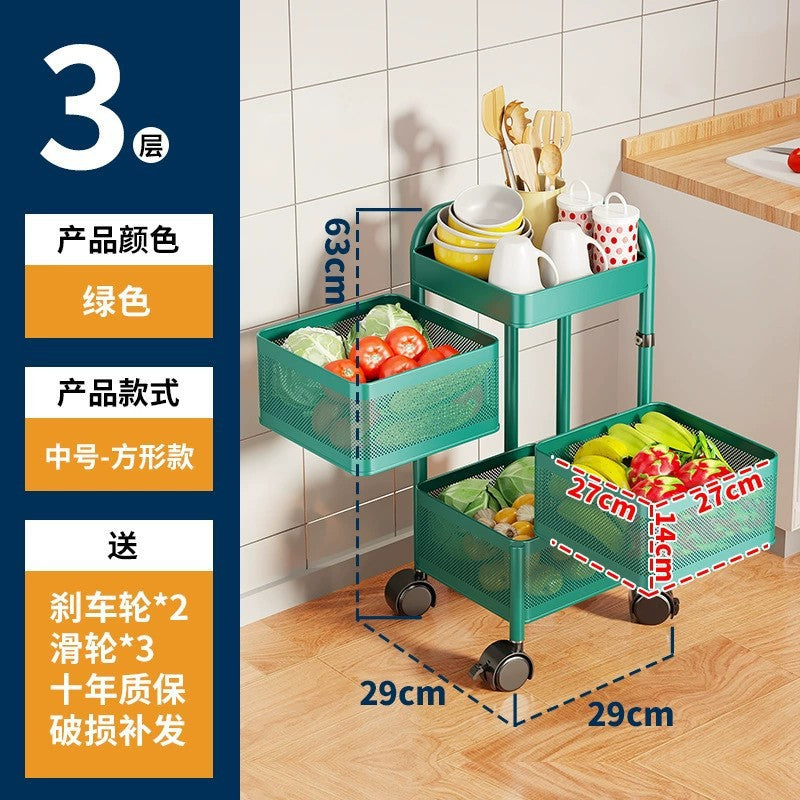360-degree rotating vegetable organizer, kitchen floor-standing multi-tier round storage rack, dedicated basket storage for vegetables