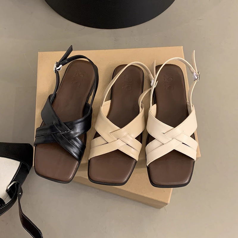 34-45 large size Roman sandals women's summer wear new French stunning retro fairy style flat beach shoes