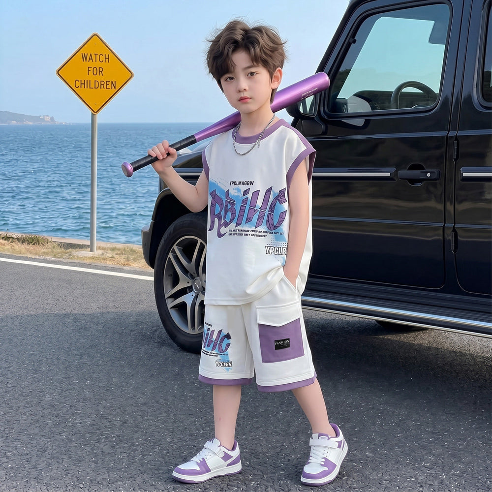 Boys' summer sports outfit  new style kids sleeveless tank top two-piece set, cool and trendy summer clothes for older boys