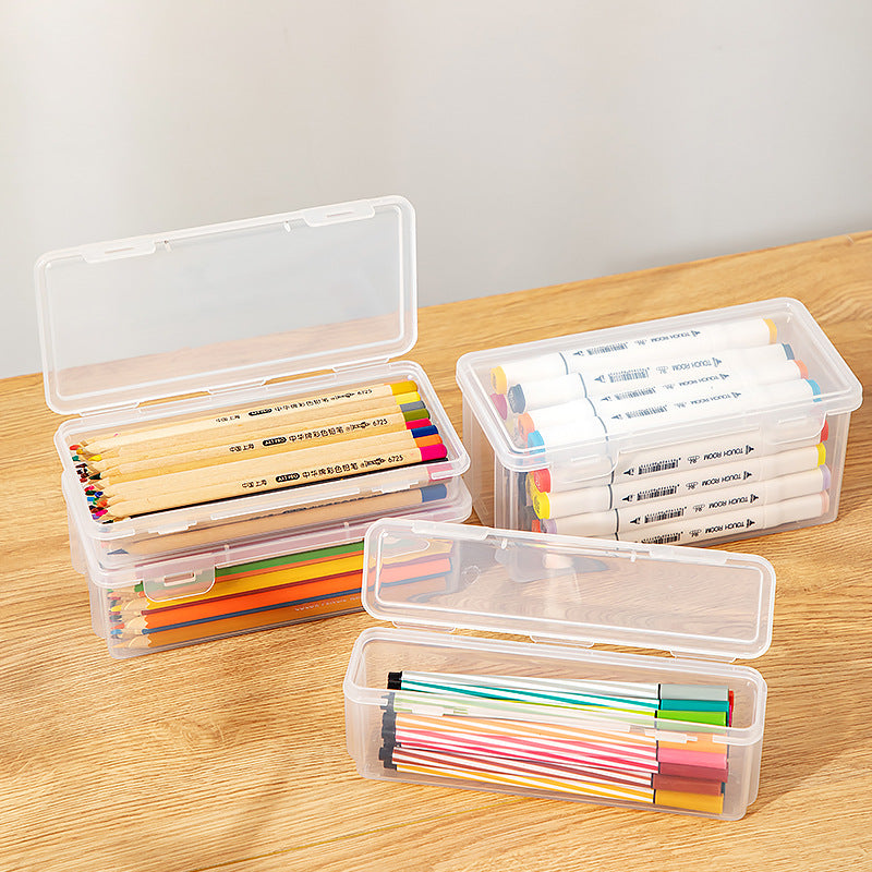 Multifunctional desk storage box Transparent desktop marker Stationery storage box Pencil plastic storage box with lid