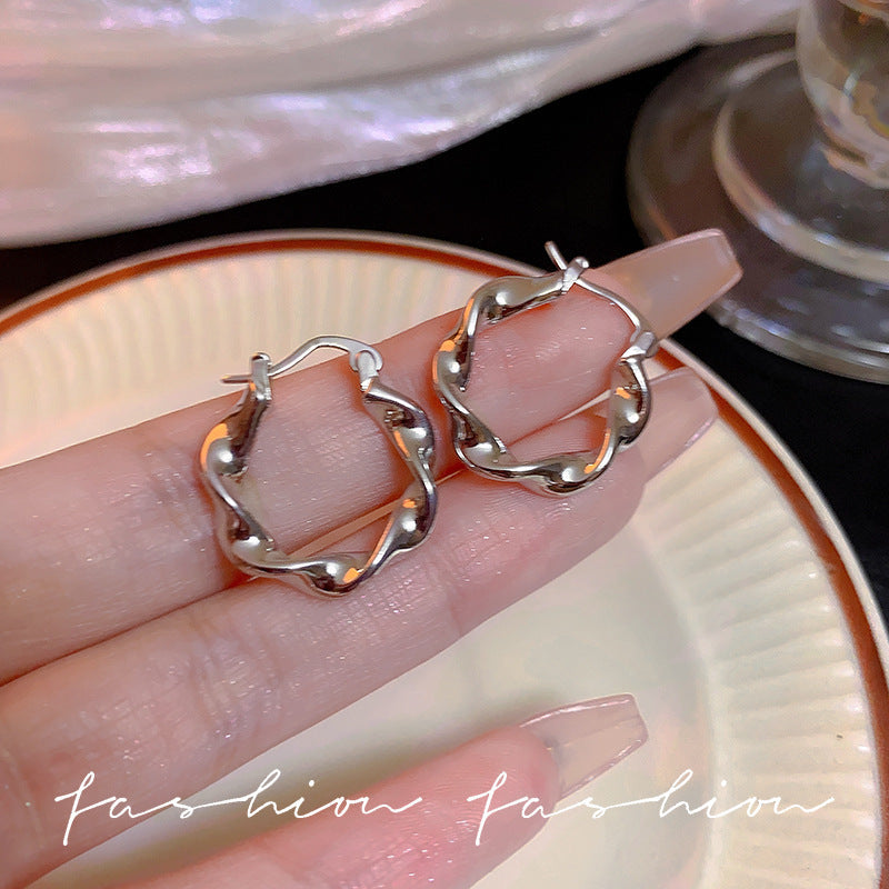925 silver needle hong kong style retro metal earrings for women classy geometric plain hoop earrings easiest for match exaggerated work clothing earrings