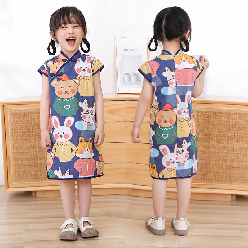 exportdresskidshan dynastyelegant tang suit ethnic style children's clothing small and medium children's princess dress girlscheongsam