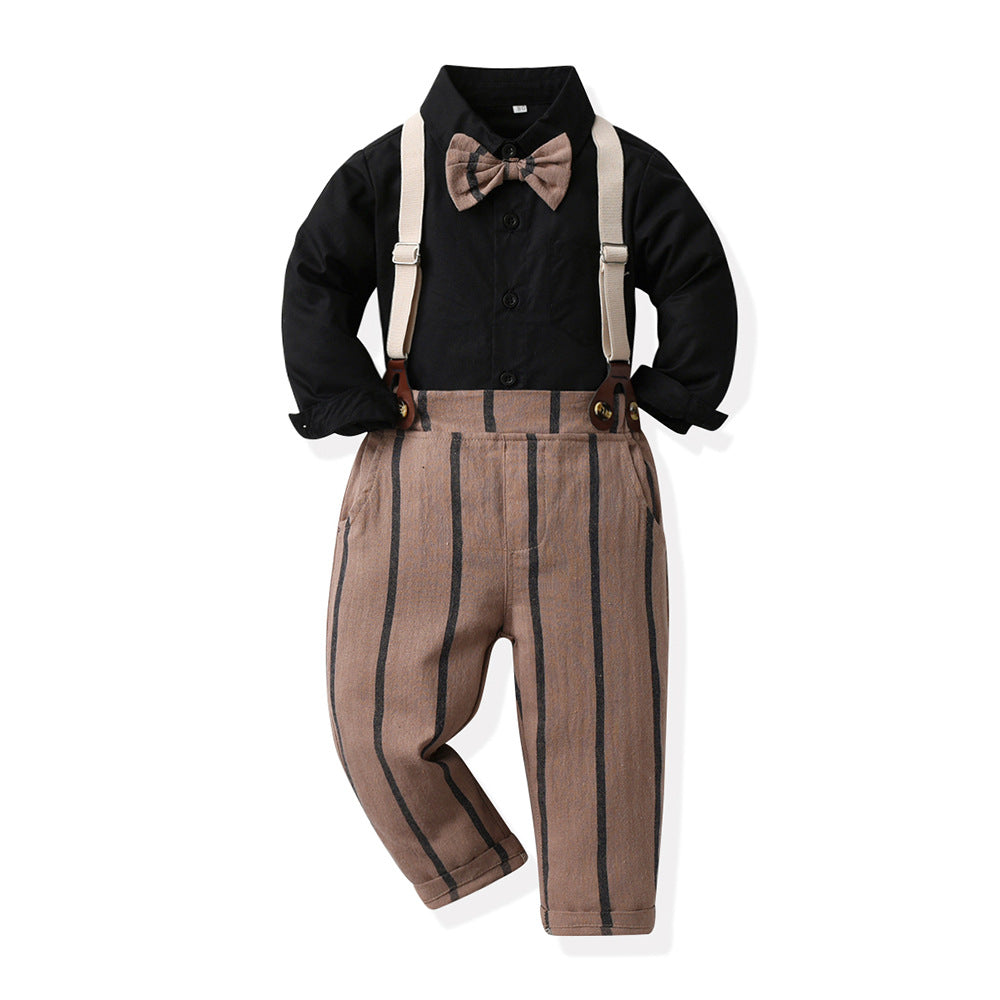 Boys' spring/autumn outfit set - new cross-border style: stylish and trendy two-piece striped set for mid-to-large children, korean style, popular and fashionable