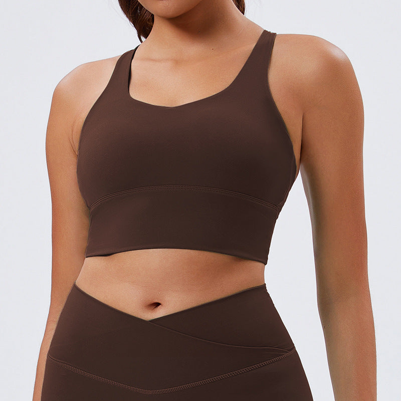 Eco-friendly fabric yoga tank top - push-up, criss-cross back, sports bra for running and fitness - women's yoga bra
