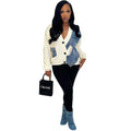 European and american cross-border women's fashion:  denim jacket, stylish casual knitted long-sleeve patchwork loose cardigan top