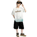 Boys' short-sleeve and shorts set: trendy crew neck t-shirt for boys, summer , versatile base layer, athletic top