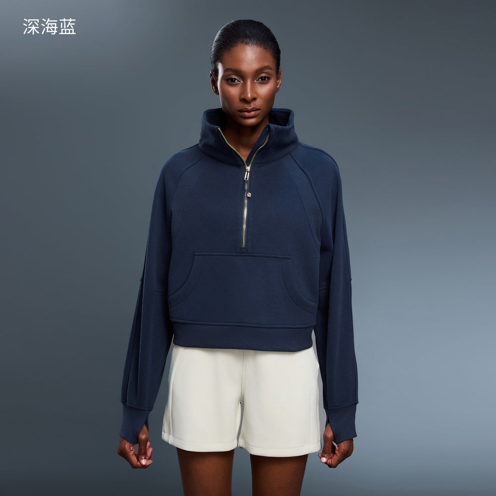 Women's fleece-lined half-zip high neck pullover sweatshirt - autumn/winter warm outerwear top - d25131