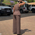 European and american cross-border women's fashion:  autumn new arrival - elegant round neck sleeveless vest top and wide-leg pants fashion set