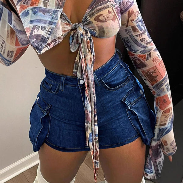 European and American independent station niche design girly denim skirt new high street style Spice girl slim hip skirt women