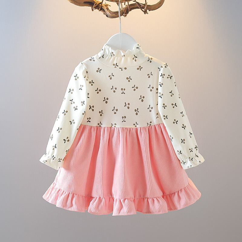 Girls' spring/autumn outfit set,  new korean style, kids' corduroy suspender skirt with matching top, faux two-piece set for little girls