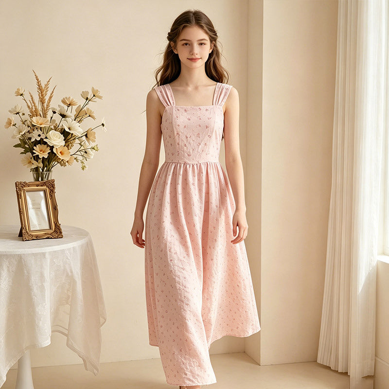 Youth dress french floral suspender skirt lace retro sweet new niche styleclassyelegant silm
