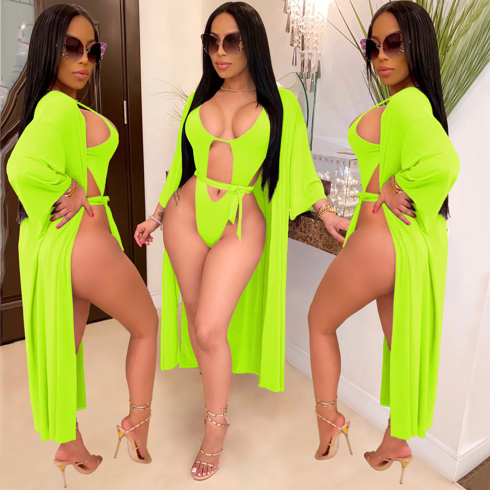 H3378 in stock special offer non-refundable and non-exchangeable european and american women's clothing pure colorsexy bikini one-piece swimsuit + jacket