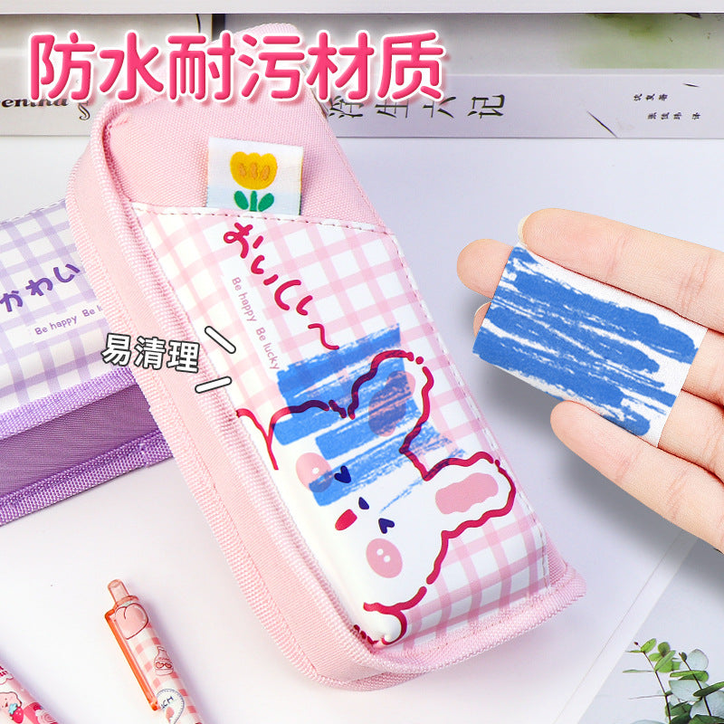 Girls pencil case large capacity primary and secondary school students stationery box wholesale canvas simple stationery bag high value Korean version pencil case